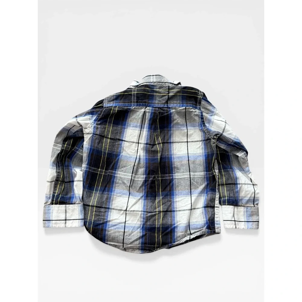 Nautica Boys Blue Grey Plaid Long Sleeve Button‎ Down Shirt 12-18 Months